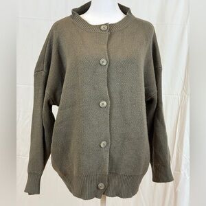Cherry AKA Boutique Cotton Olive Green Button-Up Cardigan Sweater, One Size